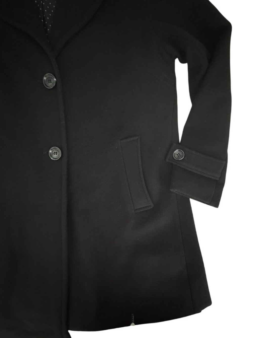 Sam Edelman Wool Blend Coat Black Notch Collar Classic Minimalist Size 12 - Picture 7 of 9